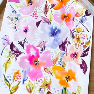 Bright Blooms Original Watercolor, 9x12 Pink Floral Wall Art image 5