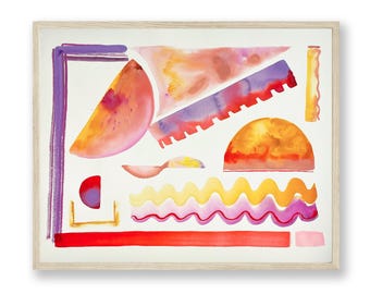 Abstract Sunset Geometric Watercolor Painting Statement Artwork 16"x20"