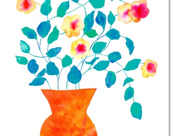 Orange Vase Watercolor Floral Art Print