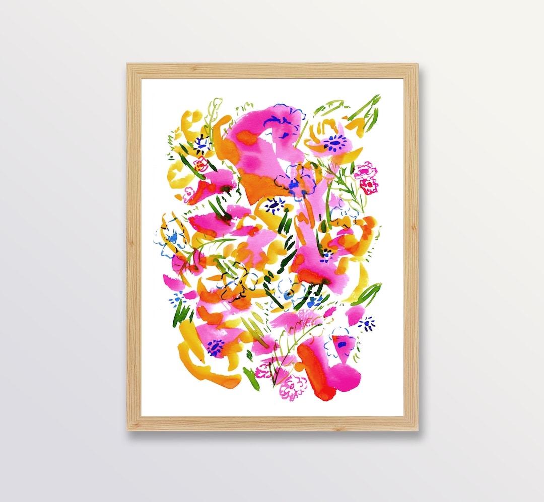 Pink Abstract Floral Wall Art Watercolor Painting Original Etsy