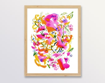 Pink Abstract Floral, Wall Art, Watercolor Painting, Original Art