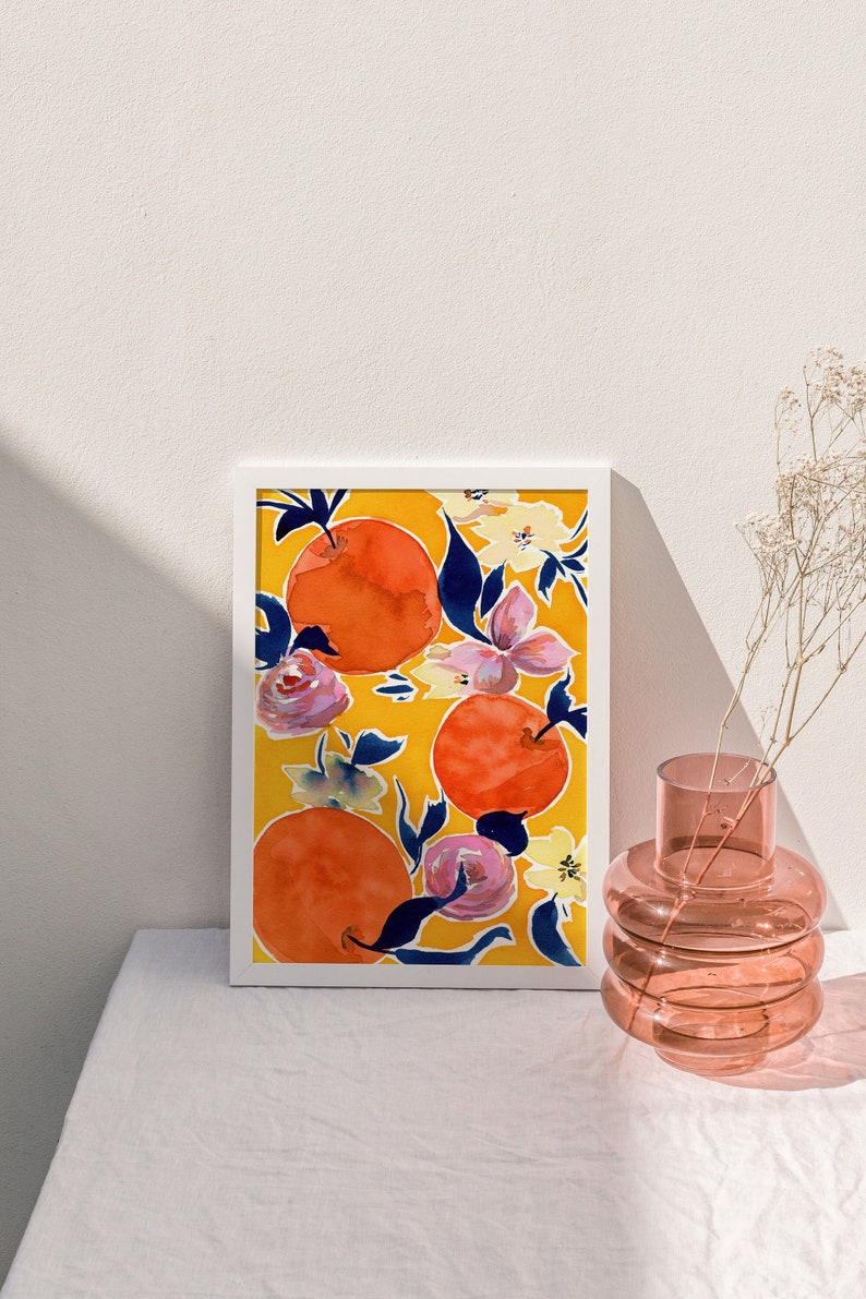 Oranges On Yellow, Orange Blossom Citrus Art Print Kitchen image 1