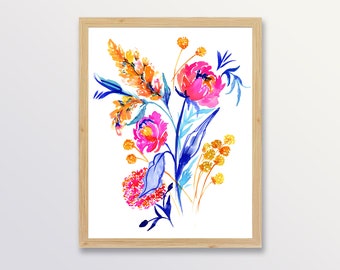 Pink Peony, Wall Art, Watercolor Floral