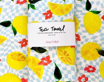 Lemon Floral Kitchen Tea Towel, Hostess Gift