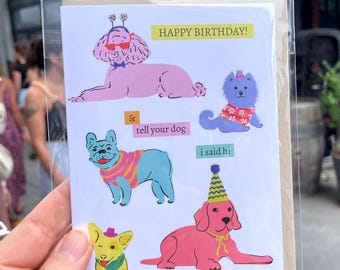 Dog Lover Birthday Card, Illustrated Blank Card