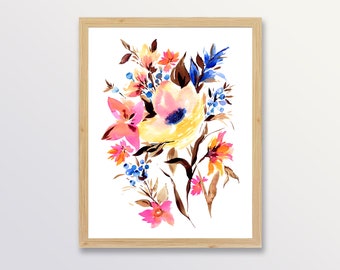 Yellow Peony, Watercolor Floral, Abstract Floral, Wall Art