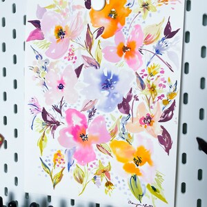 Bright Blooms Original Watercolor, 9x12 Pink Floral Wall Art image 6