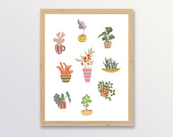 Plant Lady Print, Potted Plants Wall Art