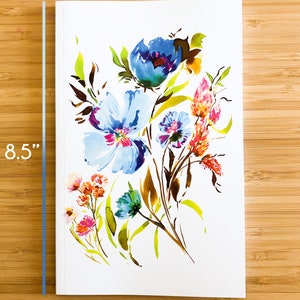 Blue Floral Notebook, Journal, Half Letter, Diary, Gift, Stationary, Watercolor image 4