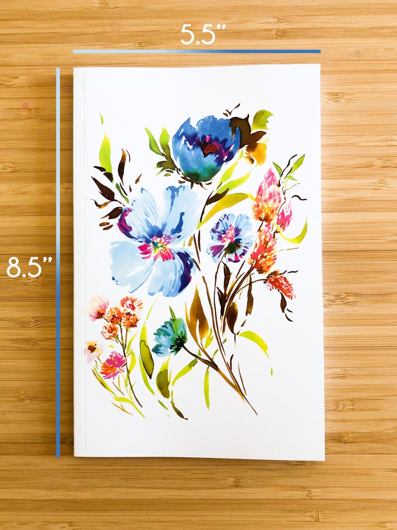 Blue Floral Notebook, Journal, Half Letter, Diary, Gift, Stationary, Watercolor image 4