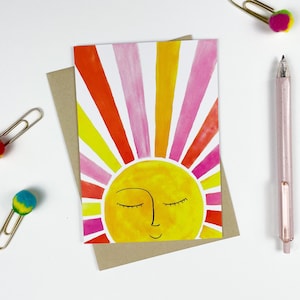 Tarjeta en blanco Happy Sun, papelería Sunshine, individual, caja de 5