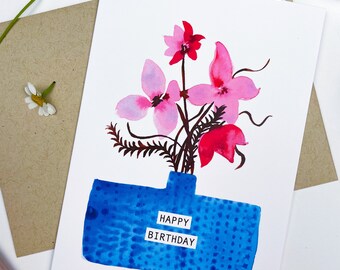 Happy Birthday Floral Bouquet, Single Blank Card Stationary