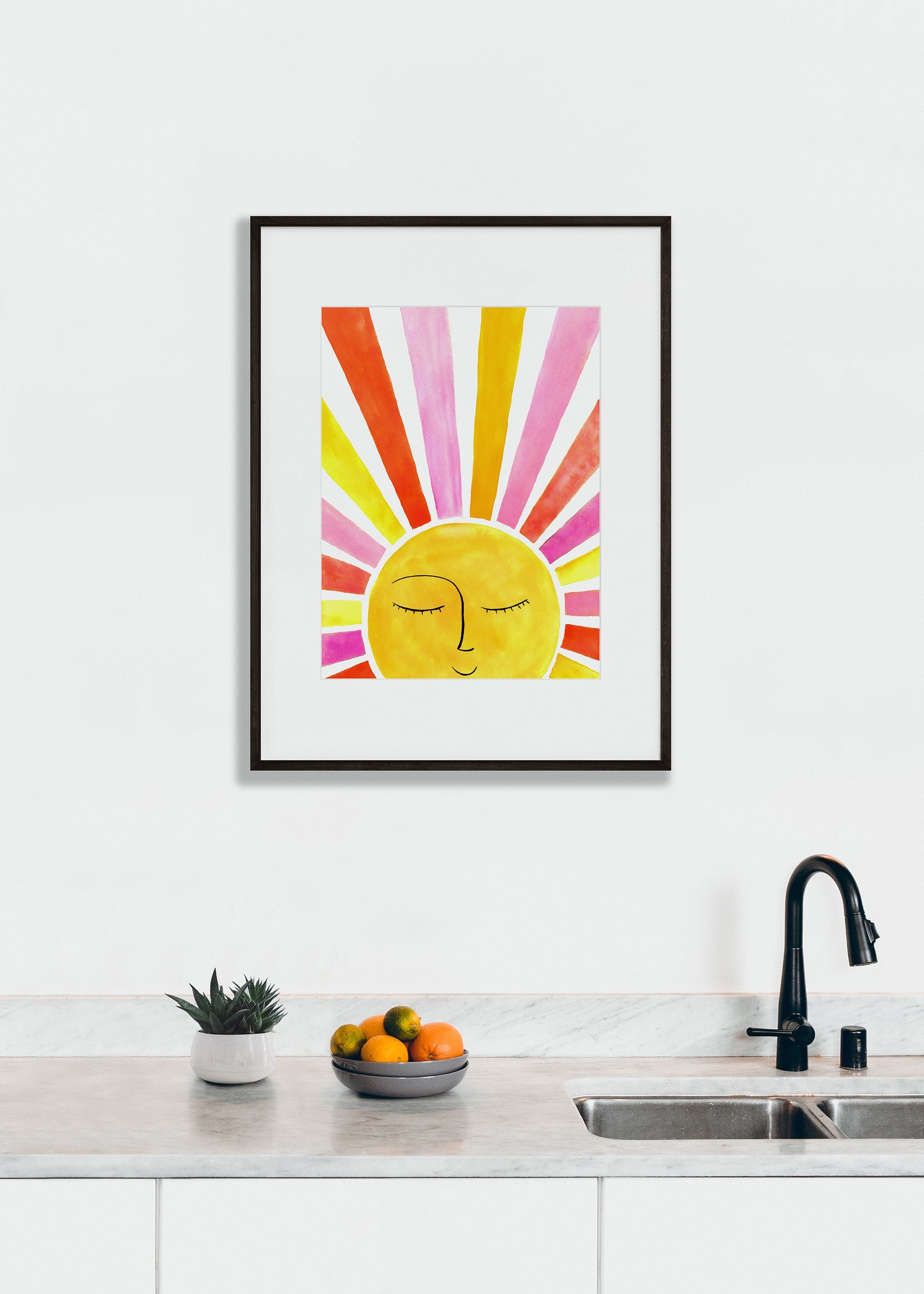 Happy Sun Wall Art, Sunshine Watercolor Decor