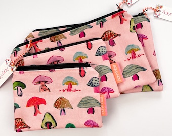 Pink Mushroom Zippered Pouch Makeup Bag