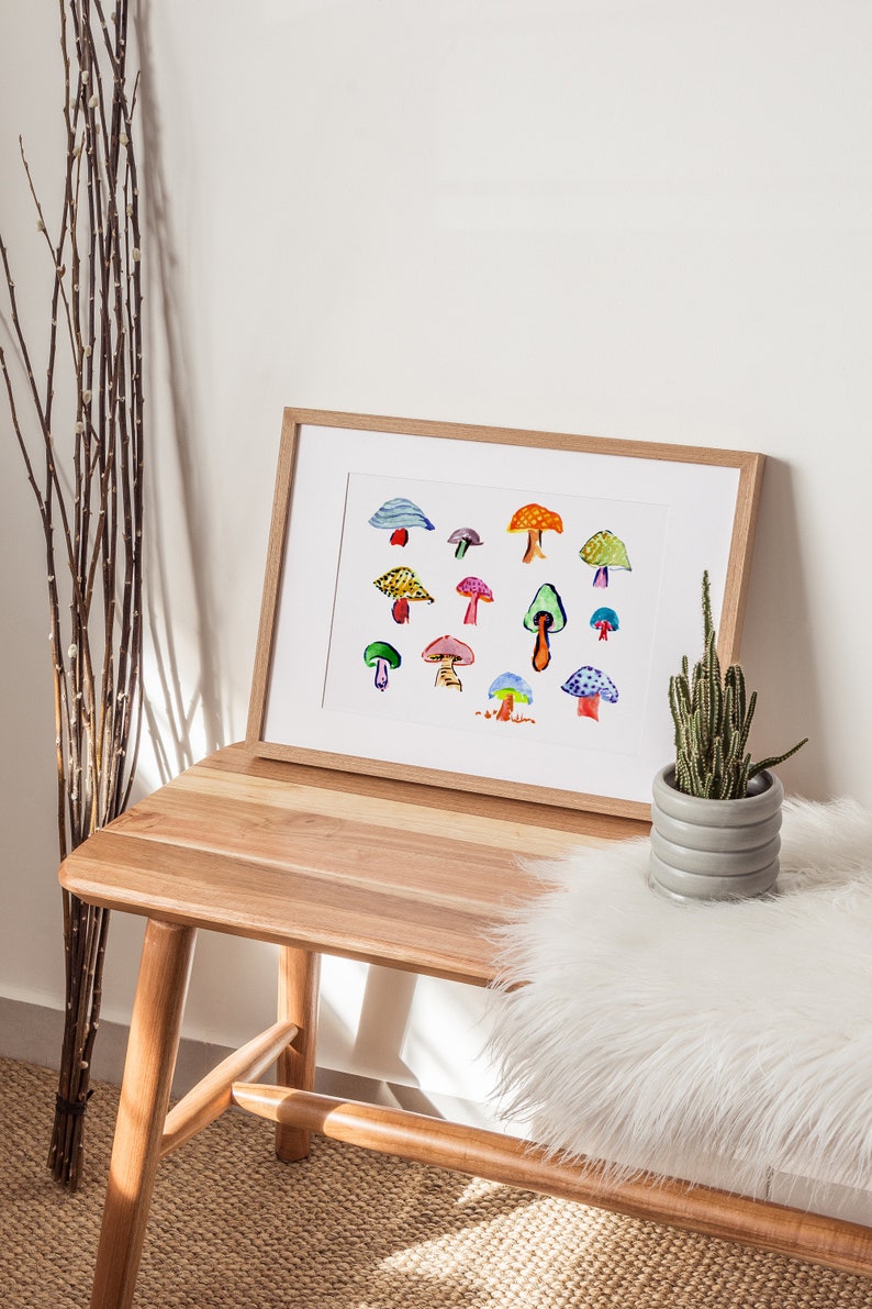 Mushroom Wall Art, Watercolor Painting image 3