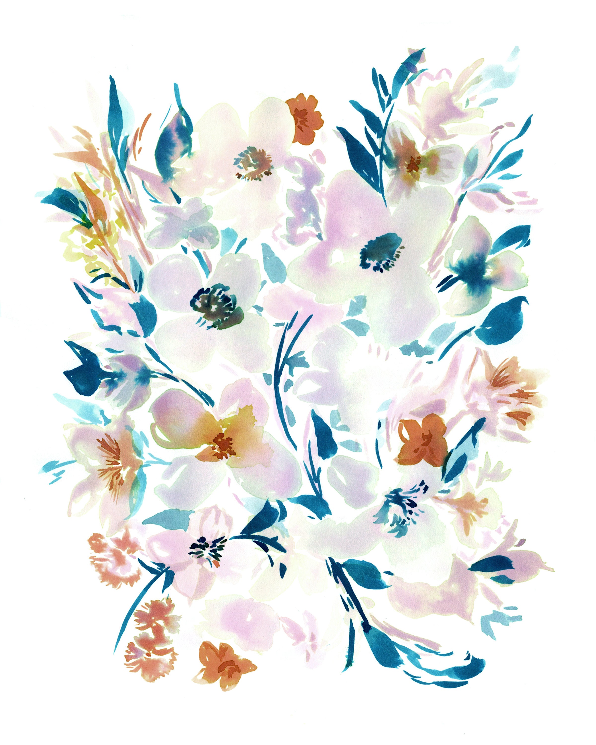 Pastel Floral Wall Art Abstract Watercolor Flower Painting Etsy