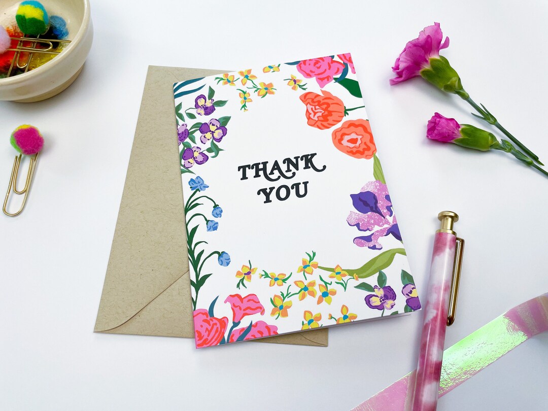 Thank You Card, Botanical Spring Floral, Single, Box of 5 - Etsy