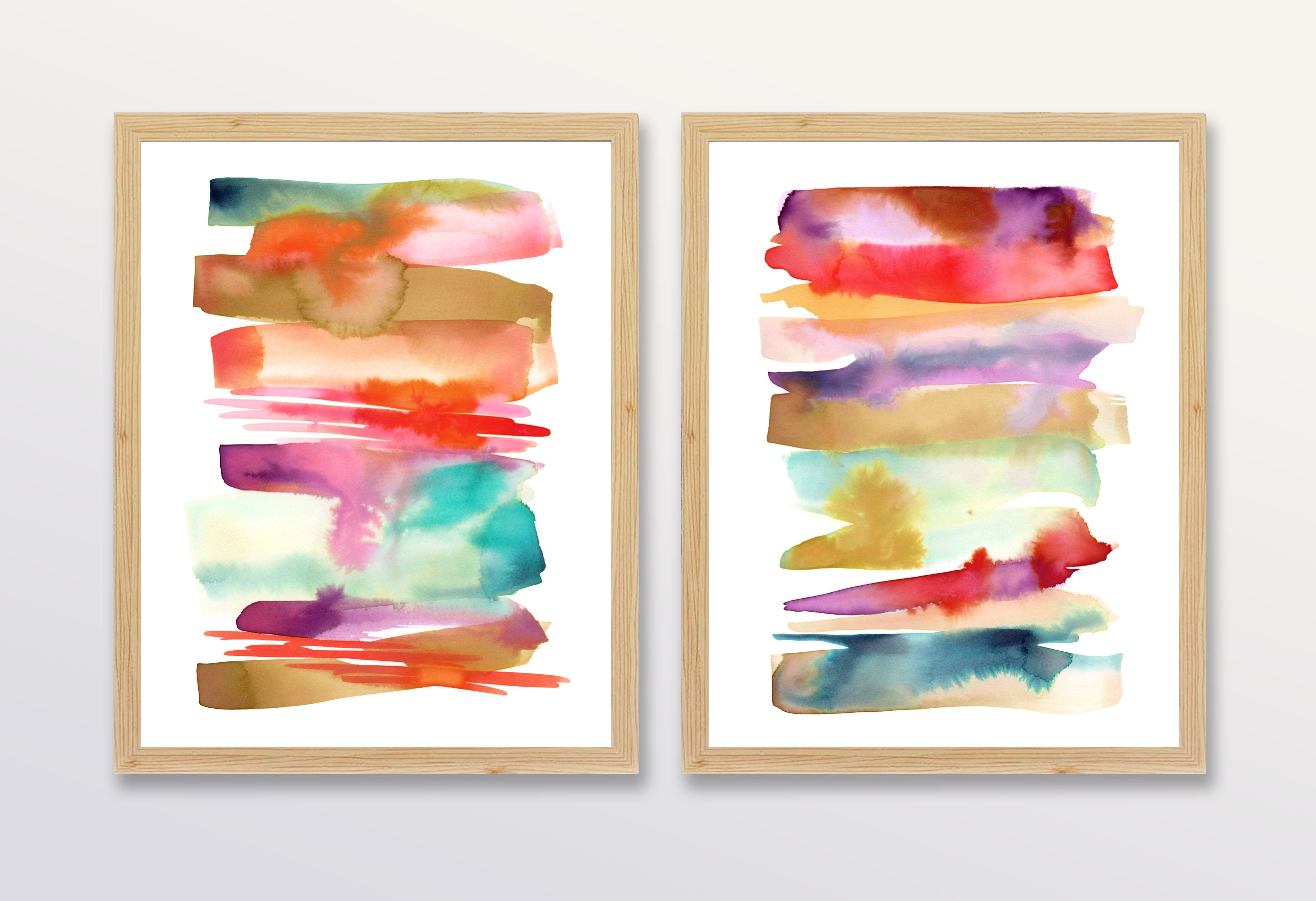 Set of 2 Prints Abstract Art Watercolor Painting | Etsy