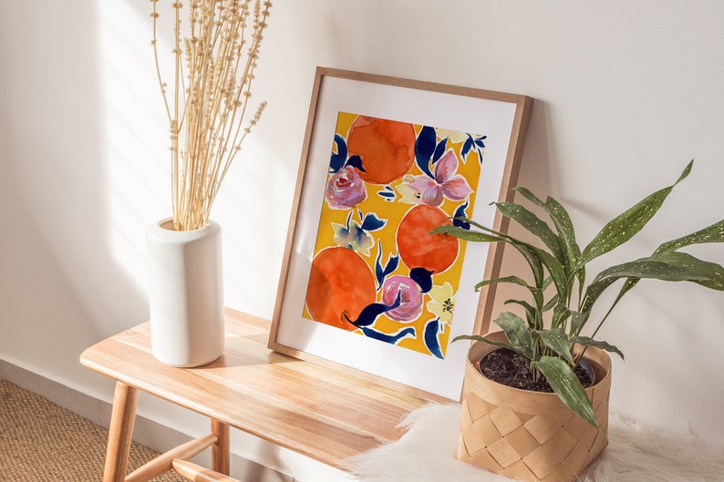 Oranges On Yellow, Orange Blossom Citrus Art Print Kitchen image 4