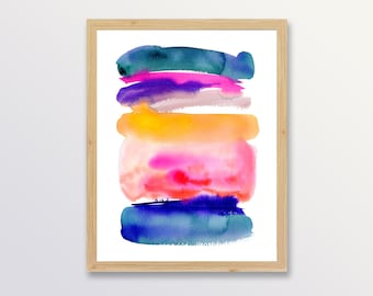 Bright Abstract Landscape, Contemporary Watercolor Wall Art
