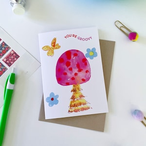 Biglietto vuoto Groovy Mushroom, biglietto vuoto singolo, carta da lettere