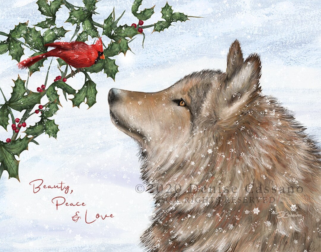 Wolf Holiday Greeting Card, Wolf Christmas Card, New Year's Cards, Wolf ...