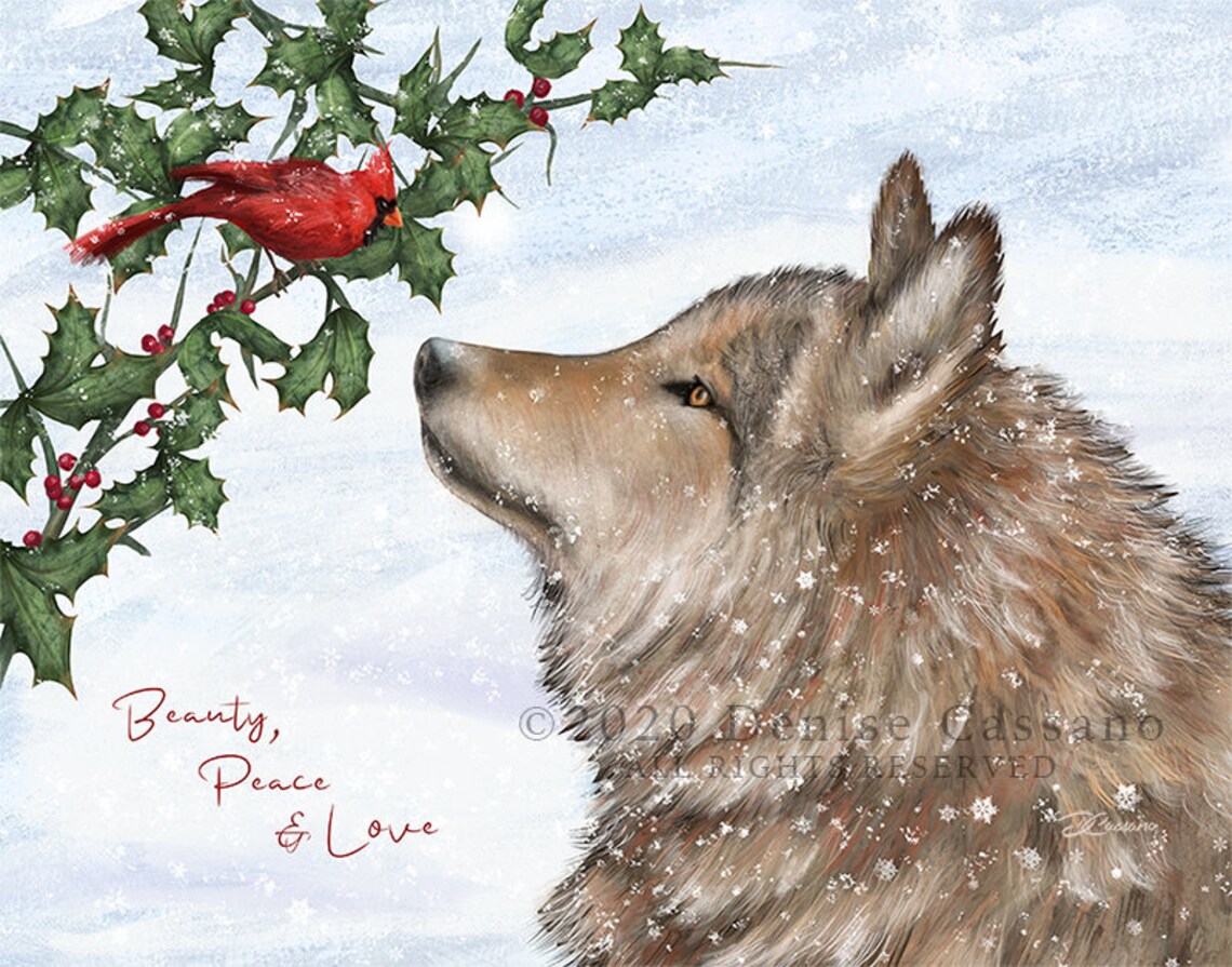 Wolf Holiday Greeting Card Set of 10, Wolf Christmas Card, New Year