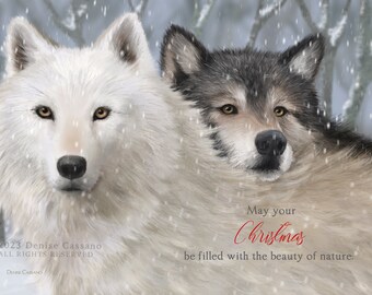 Wolf Christmas Card Boxed Set, Christmas Card for Wolf Lovers, Wolf Art, Wolf Holiday Card, Arctic Wolf Christmas Card, Gray Wolf Card