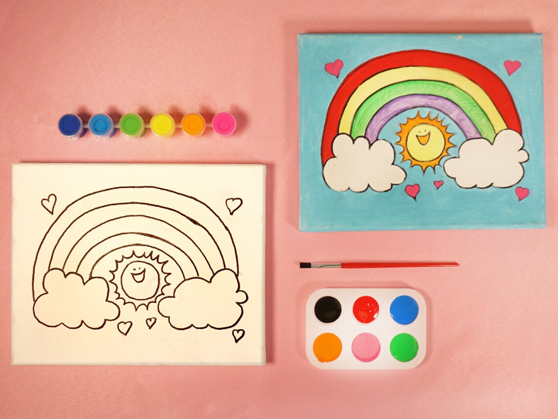 Canvas Painting kids 8 x 10 Pre Drawn Stretched Canvas kit Etsy