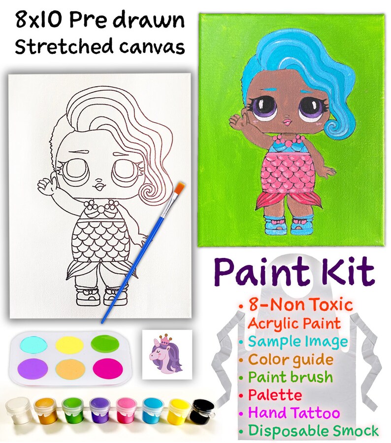 Canvas Painting kids 8 x 10 Pre Drawn Stretched Canvas kit Etsy