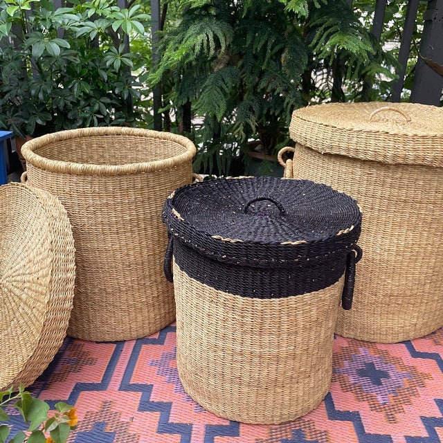 Set von 3 gewebten Wäschekorb mit Deckel große Wäschekorb | Etsy