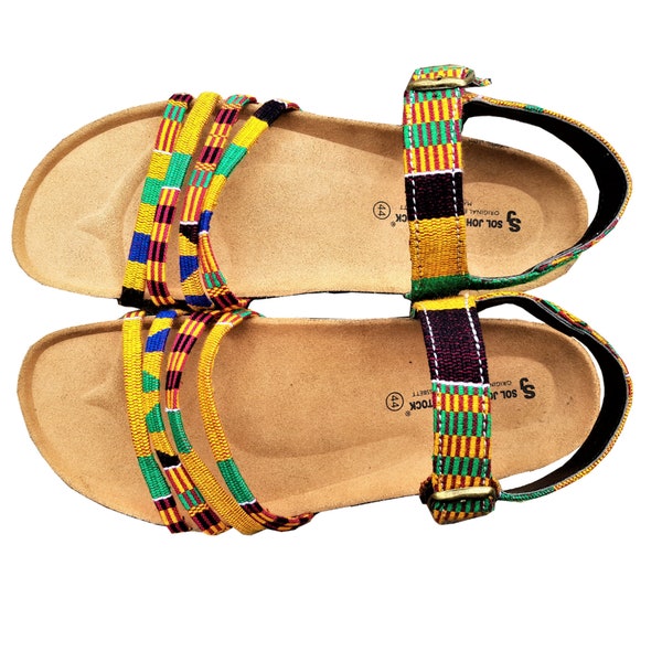 Original Handwoven Kente Birks Sandals | Unisex Adult Sandals | African Sandals | Handmade Kente Sandals