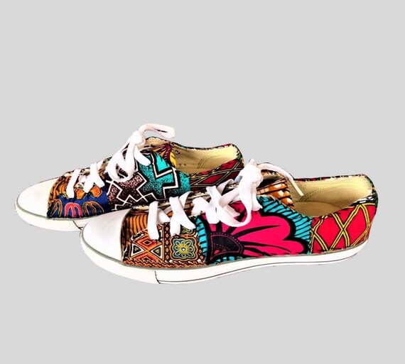 Men's African Print Lightweight Slip-On Sneakers Casual Vans Trainers Ankara Kente Unisex Athletic Fashion Shoes Flats Pumps Orange Kumasi