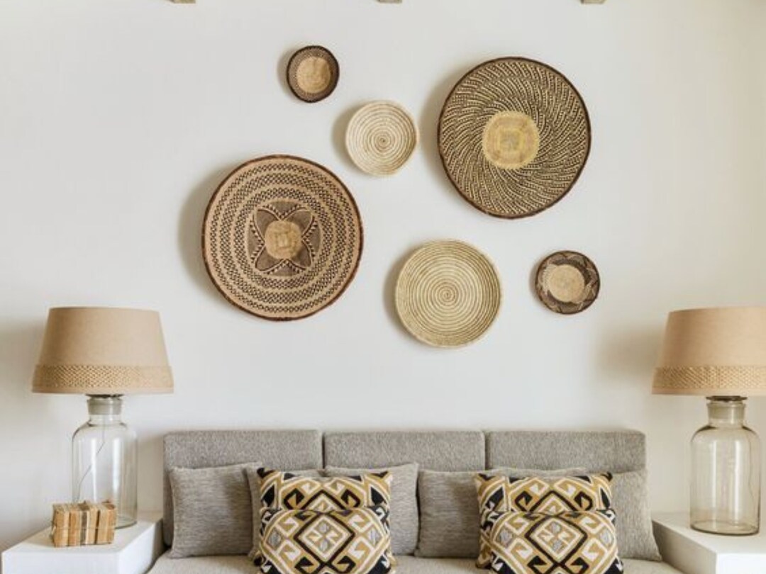 Set of 6 Wall Decor, Basket Wall Hanging, Woven Basket Wall Decor ...