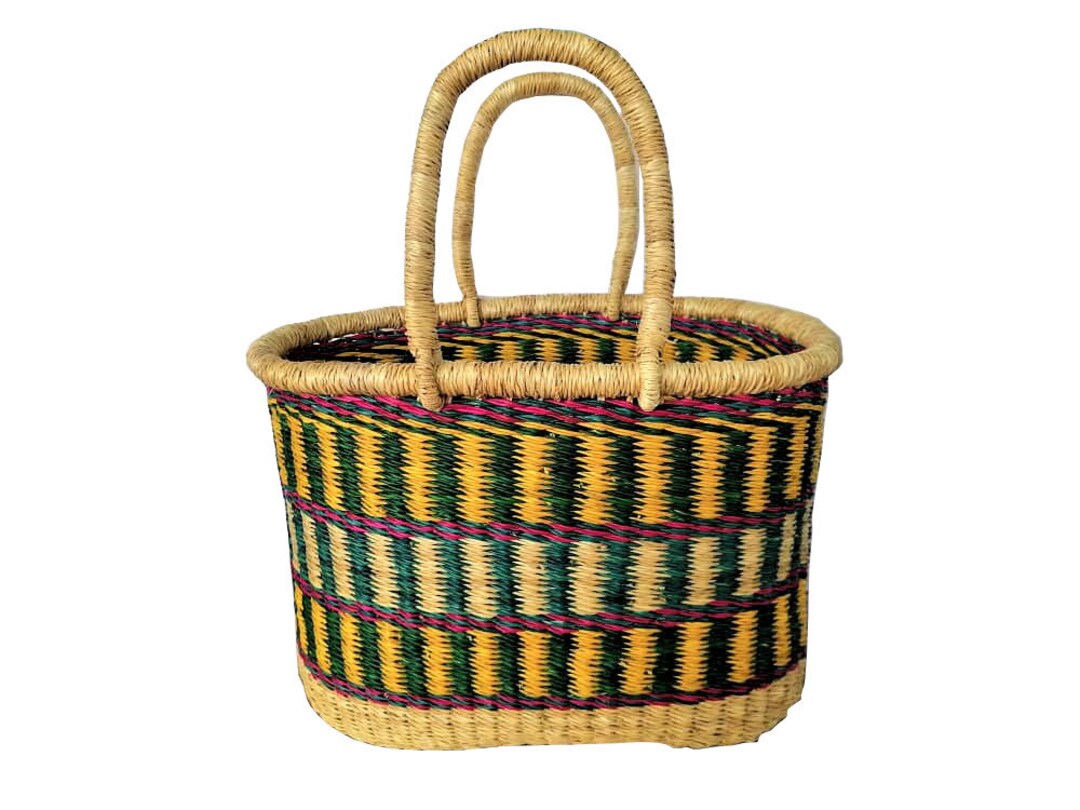 Bolga Market Basket, Bolga Market Basket, Hand Woven Basket, Basket With Handle, Handwoven