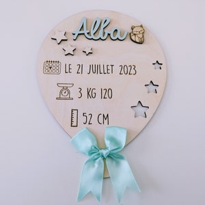 Ballon gonflable de naissance bébé avec gravure personnalisée en bois - cadeau carte de bienvenue - décoration murale