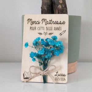 Magnet Maîtresse - Carte fleurie en bois - Cadeau fin d'année