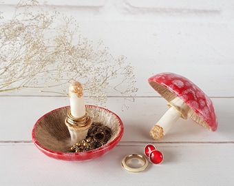 Fly agaric ceramic jewelry dish Woodland mushroom decor Amanita mushroom gift for mom