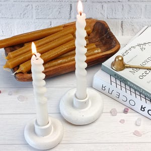 Handmade ceramic blown candle holder  White candle stick holder Minimal style