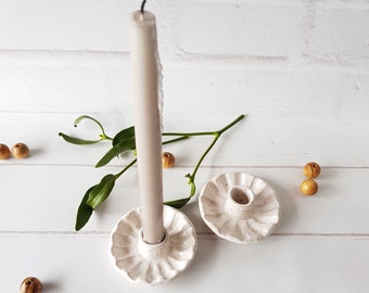 Handmade ceramic wavy candle holder Minnimal nordic style White candle stick holder