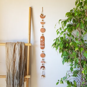 Terracotta landscape wall hanging Muted ceramic geometric wall art Bohemian clay wall hanging
