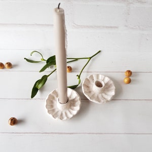 Handmade ceramic wavy candle holder Minnimal nordic style White candle stick holder