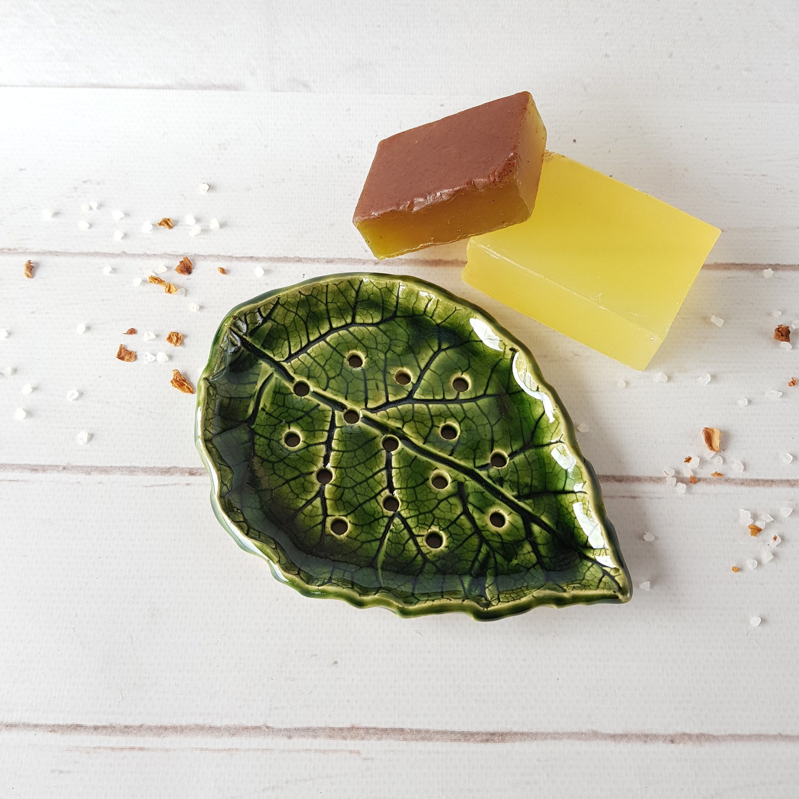Handmade ceramic leaf soap dish with drains Soap holder with Etsy