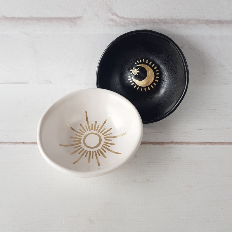 Set of Two Ceramic Ring Dishes Celestial Jewelry Dish Moon and Etsy