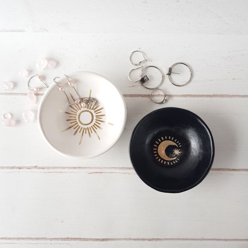 Set of Two Ceramic Ring Dishes Celestial Jewelry Dish Moon and Etsy