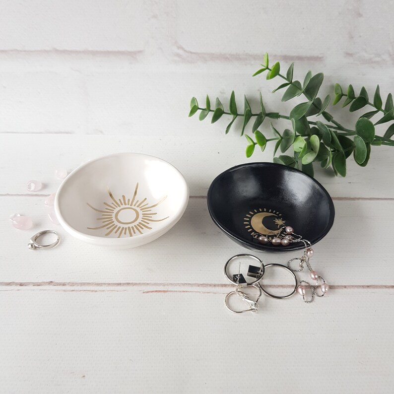 Set of Two Ceramic Ring Dishes Celestial Jewelry Dish Moon and Etsy