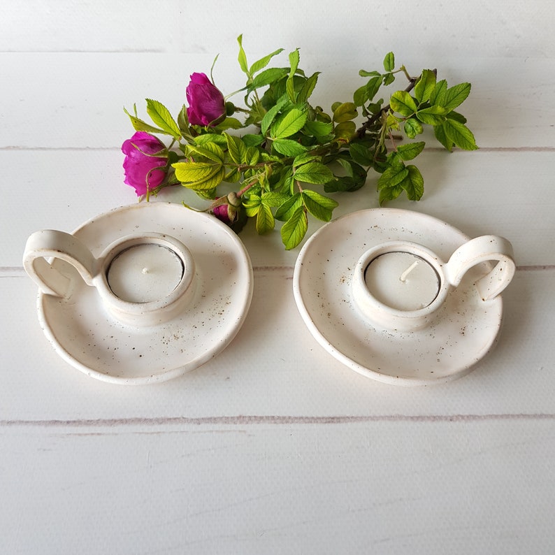 White Tealight Candle Holder With Handle Handmade Ceramic Etsy