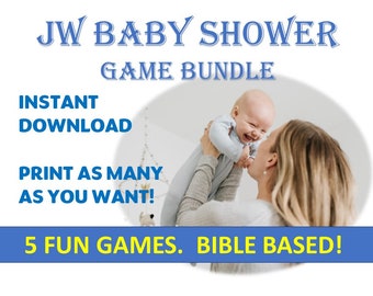 JW Baby Shower Games - 5 Baby Themed Games - Printable - Instant Download - Bible Based Fun - Baby Boy or Baby Girl Game Fun - JW Game Fun