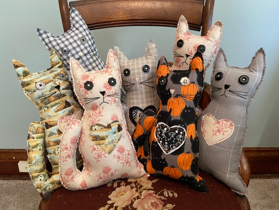 Floral Farmhouse Cat | Primitive Stuffed Cat | Folk Art Stuffed