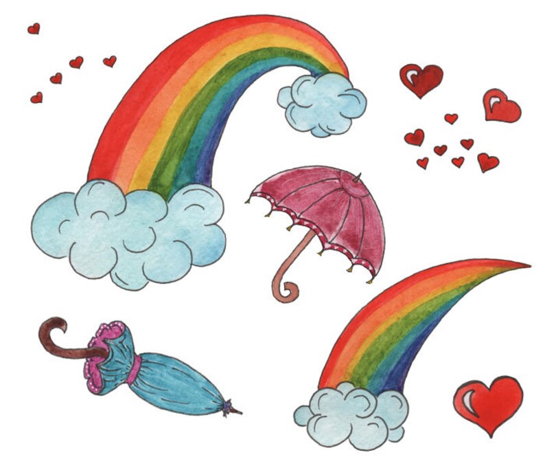Watercolor Rainbow Umbrella Star watercolor clipart Digital Images Clipart Cloud Sun Painted Watercolor image Digital